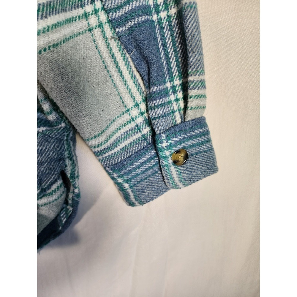Womens L Blue Green Plaid Shacket Coastal Grandma Cabin Outdoor Flannel Fall - Picture 9 of 9